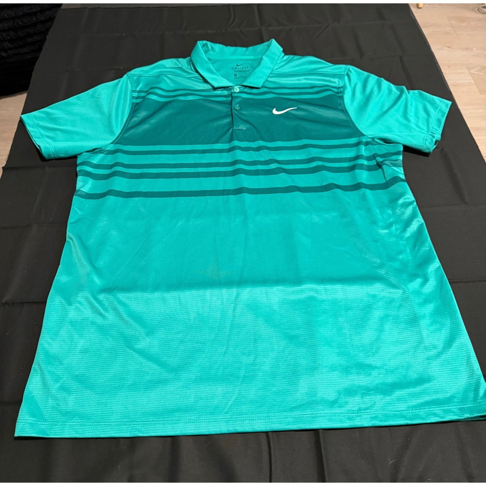 Nike Golf Dri-FIT Polo Shirt Mens XL Teal Green Striped Short Sleeve Shirt